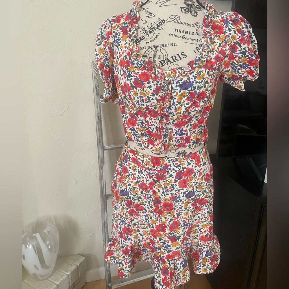 Summer 2-Piece Set Crop Top and Skort Colorful Ruffle Accents